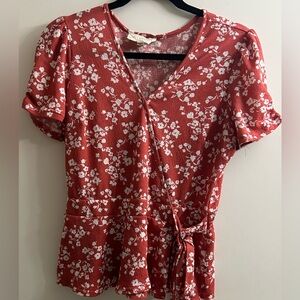Sweet Wanderer Crimson and Ivory Floral Blouse